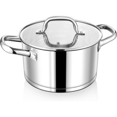 Kochtopf 20cm Edelstahl Nudeltopf Induktion Glasdeckel 3,8L 3-Lagen Böden
