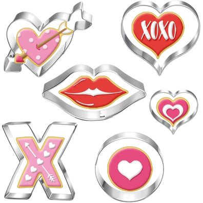 Valentinstag Ausstechformen Set-6 Stück Großes Herz Mini-Herz Lippen X O