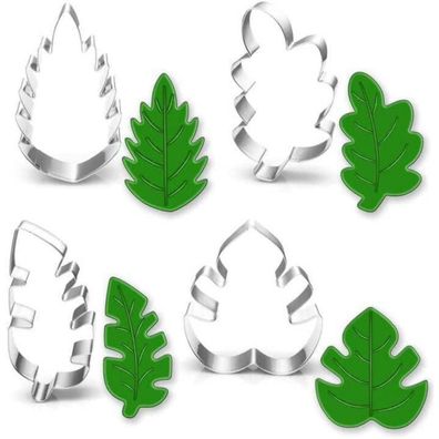 4er Set Tropische Blätter Ausstechformen Eichenblatt Monstera Farn Fondant