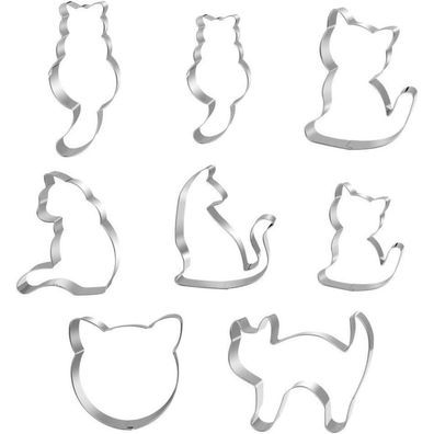 Katze Ausstechformen Set, 8pcs Edelstahl Ausstecher, DIY Backen Fondant Tiere