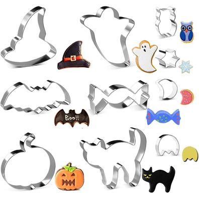 Joyoldelf Halloween Ausstechformen Set 10 Stück Edelstahl Kürbis Hexe Geist