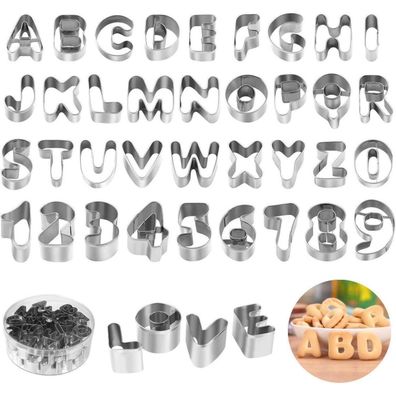 36-teiliges Ausstechformen Set Buchstaben Alphabet Edelstahl mit