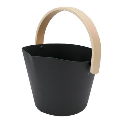 Nikkarien Saunakübel 6 l Aufgusskübel in Schwarz aus Aluminium mit Holzgriff