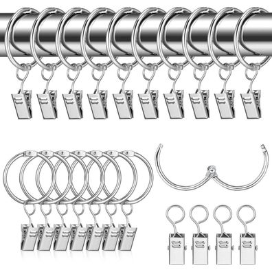 40 Metall Vorhangringe Gardinenringe 32mm Clips Fenster Tür Duschvorhänge