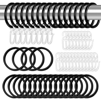 40x Heyu-Lotus Metall Vorhangringe + Kunststoff Haken 32 mm-Schwarz