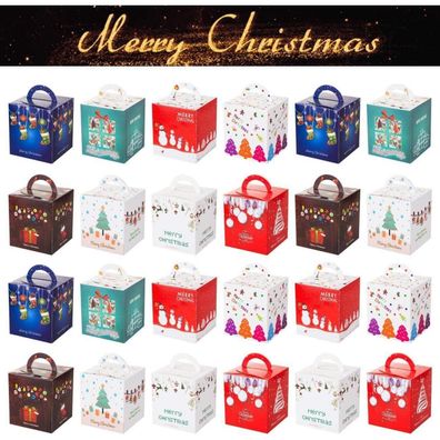 24x Weihnachten Geschenkboxen Karton 9x9x10cm Henkel Gebäcke KekseMitgebsel