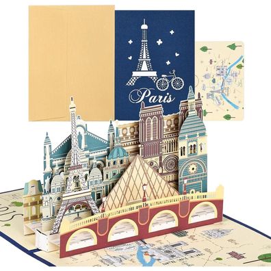 Joyoldelf Pop Up Karte Paris Eiffelturm 3D Reise Gutschein Geschenkkarte Urlaub