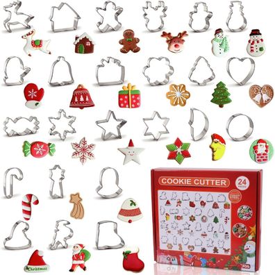 24er Set Edelstahl Ausstechformen Weihnachten Backformen Lebkuchenmann Baum