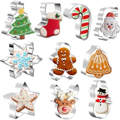 Weihnachtskeksschneider Set 10 Edelstahl Weihnachtsbaum Lebkuchenmann Schneemann