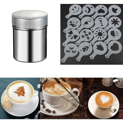 Kakaostreuer Cappuccino Puderzuckerstreuer Edelstahl 16 Stk Schablonen