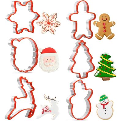 Ausstechformen Weihnachten Set Kinder Edelstahl Silikonkante 6 Motive