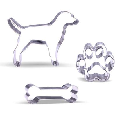 Hunde Ausstecher Set 3-teilig Edelstahl Backformen Hund Knochen Pfoten