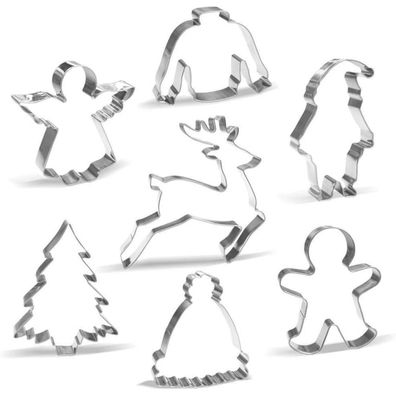 7-teiliges Weihnachts-Ausstechformen Set - Weihnachtsmann Rentier Lebkuchenmann