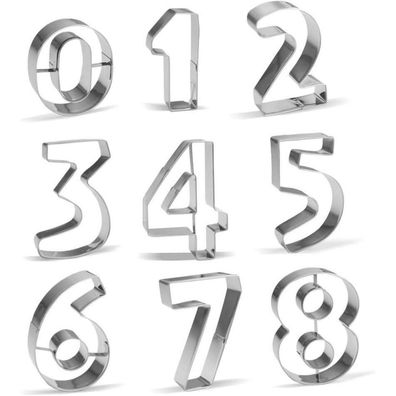 Ausstechformen Set Zahlen 0-8 Edelstahl 9 Teile robust spülmaschinenfest