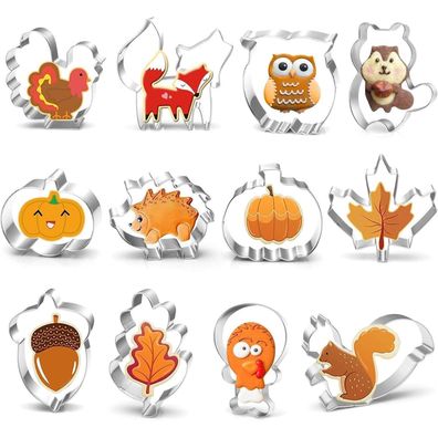 12er Set Herbst Ausstechformen Edelstahl für Kinder Thanksgiving