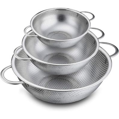 Teamfar Edelstahl Sieb Set 3er Micro-Perforiert Nudel Abtropfsieb 16/22/28cm