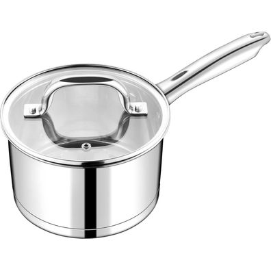 Teamfar Stielkasserolle 16cm Edelstahl Induktion Glasdeckel 1,9L