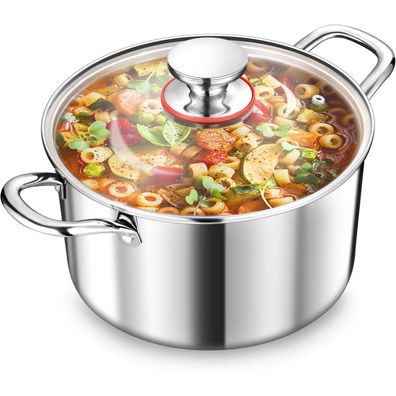 Teamfar Kochtopf 24cm 5,7L Edelstahl Glasdeckel alle Herdarten Induktion