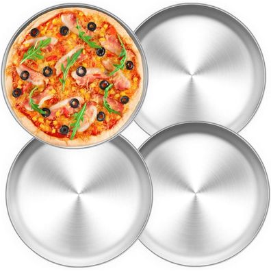 4er-Set Edelstahl Pizzablech Rund Pizzaform Backblech 26cm Ofen Backen reinigen