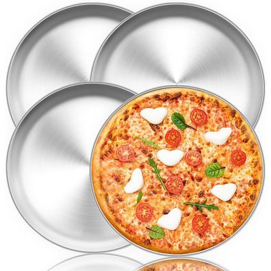 Teamfar Pizzablech 4er-Set Edelstahl 29cm Pizzaform Backblech Ofenrand