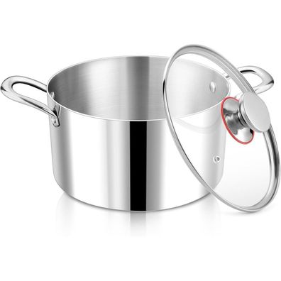 Kochtopf 24cm 3-Lagiger Edelstahl Nudeltopf Glasdeckel 5,6L Induktion