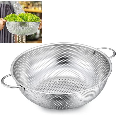Joyfair Edelstahl Nudelsieb 28cm mit Griffen, Mikroperforiertes