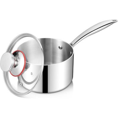 Joyfair Stielkasserolle 16cm Premium 3-Lagen Edelstahl Induktion Deckel 1,8L