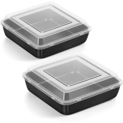 Quadratische Kuchenform 2er Set 21x21x5cm Edelstahl Backform Luftdichter Deckel