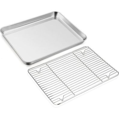 Joyfair Edelstahl Backblech mit Abkühlgitter Set 40.5x30.5x2.5cm