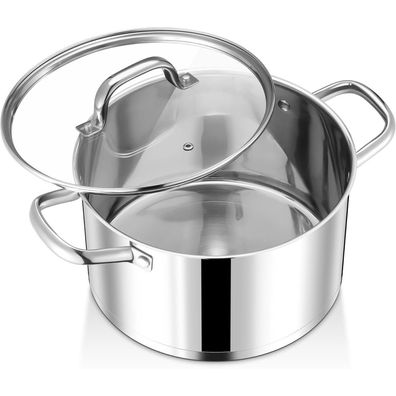 Joyfair Edelstahl Kochtopf 22cm 4,7 L mit Glasdeckel für alle Herdarten