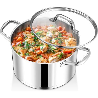 Kochtopf 24cm Edelstahl Suppentopf Glasdeckel Induktion 5,6 L Fleischtopf