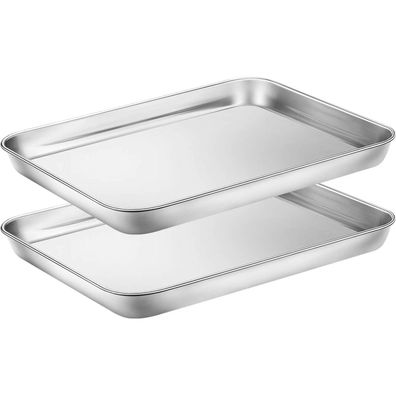 Wildone 2er Set Edelstahl Backblech Kuchenblech 25.4 x 20.3 x 2.5 CM Reinigung