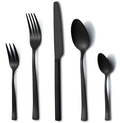 30-teiliges Besteck Set Schwarz Edelstahl für 6 Personen, spülmaschinenfest