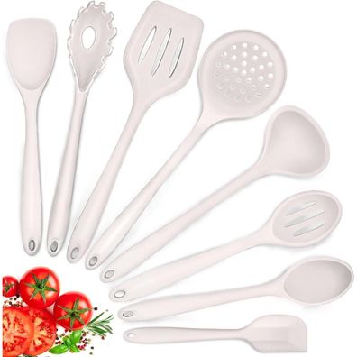 8-teiliges Silikon Küchenhelfer Set, Hitzebeständiges Kochutensilien Khaki