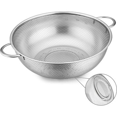 Edelstahl Küchensieb Seiher 28cm Griff Mikroperforiert Abtropfsieb Gemüse Obst