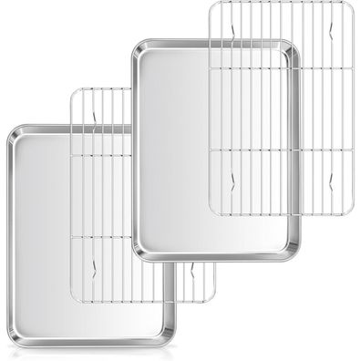 Herogo Edelstahl Backblech mit Kuchengitter Set 23,7x17,9cm