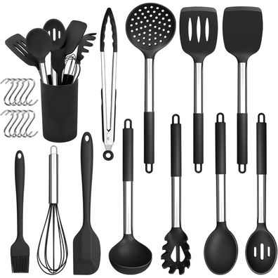 Herogo Silikon Küchenhelfer Set 22-teilig Schwarz Edelstahlgriff