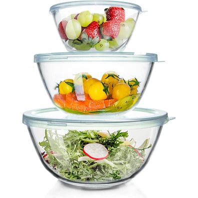 WhiteRhino Glas Rührschüssel Set 3er (4,2L, 2,5L, 1L) Küche Salatschüsseln