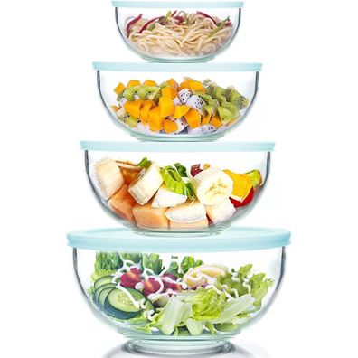 4-teiliges Glasschüssel-Set mit Deckel, Rührschüsseln - Salatschüsseln