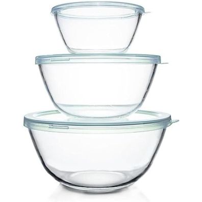 Luvan Glas Rührschüssel 3er-Set mit Deckel - Salatschüsseln Küche 4.2 L 2.5 L 1