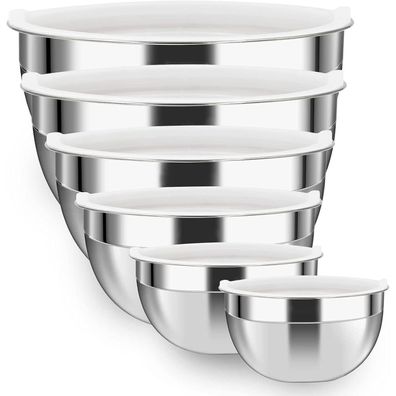 Luvan 304 Edelstahl Schüssel 6er-Set Salatschüsseln Deckel Rührschüsseln