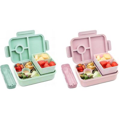 Bugucat Lunchbox Kinder 1300ML 2Set Bento Box Brotdose mit 5 Fächern Besteckset