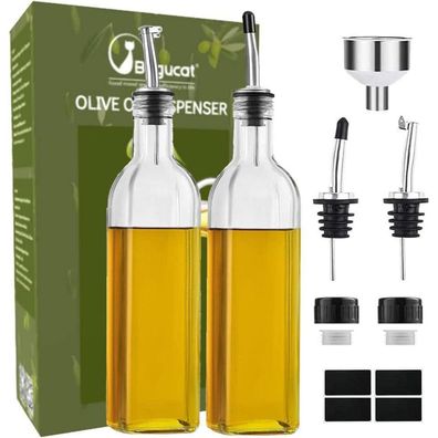 Bugucat 500ML Ölflasche 2PCS Glas Essigflasche Spender Ausgießer Etikett