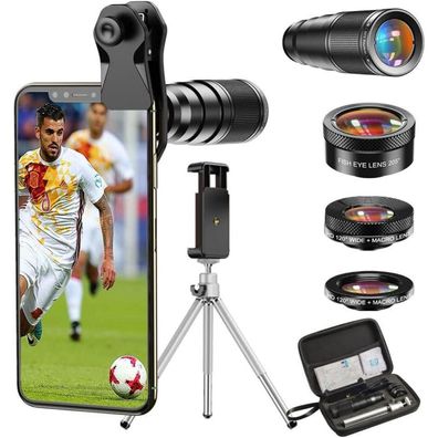 Apexel HD 22X Tele Makro Weitwinkel Fisheye 4IN1 Objektiv-Kit Stativ iPhone 11