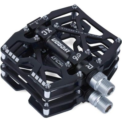 LYCAON Fahrradpedale Schwarz, CNC-Alu, 3 Kugellager für BMX MTB