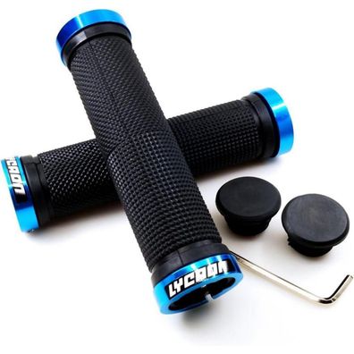 LYCAON Bike Lenker Griffe rutschfestes Gummi Fahrrad Griff Aluminium Lock Blau