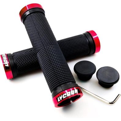 LYCAON Bike Lenker Griffe rutschfest Gummi Fahrrad Aluminium Lock Rot