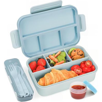 Bugucat Brotdose Kinder Lunchbox 1300ML Auslaufsicher 4 Fächer blau