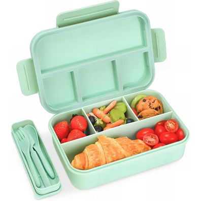 Bugucat Brotdose Kinder Lunchbox mit 4 Fächern 1300ML Auslaufsicher Grün