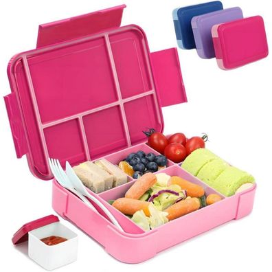 Bugucat Brotdose Kinder Lunchbox Bento Box 1330ML Auslaufsicher 6 Fächer Rosa